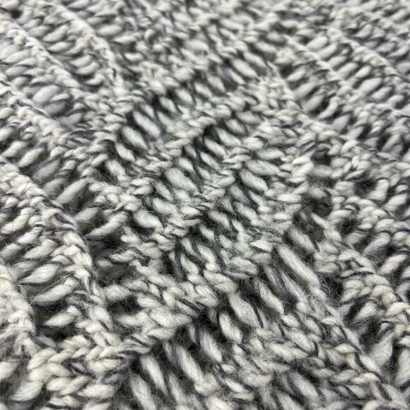 Loft L Petite Alpaca Wool Scallop Hem Chunky Gray Heather Crochet Knit Sweater - Picture 3 of 10